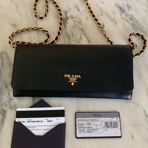 Black Prada Saffiano crossbody wallet